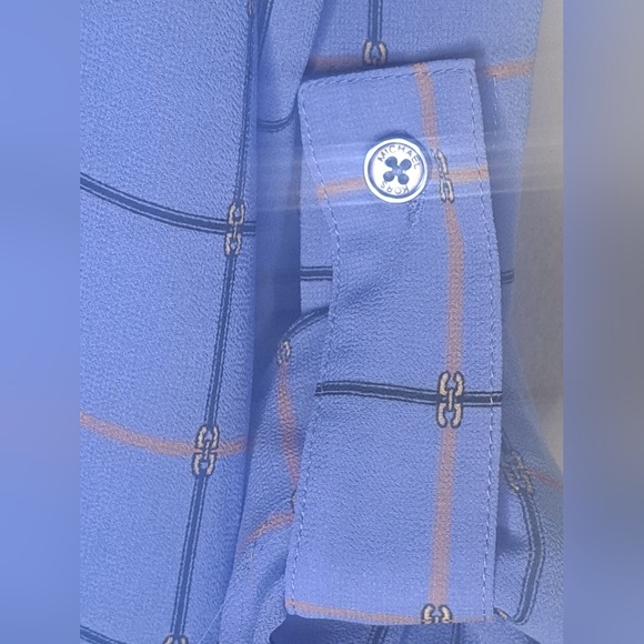 Michael Kors Blue Chain Linked Gold Collared Shirt Button down Blouse Size XS - Picture 6 of 9